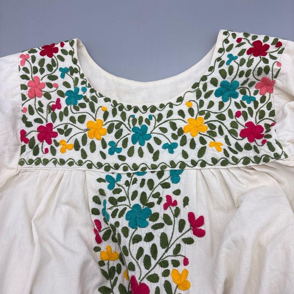 Vintage Floral Embroidered White Handmade Maxi Dress Boho Cottage pockets - Picture 4 of 9